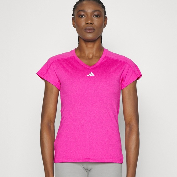 Adidas Women's Train Essentials Minimal V-Neck Tee Fuchsia/Pink - Picture 1 of 9